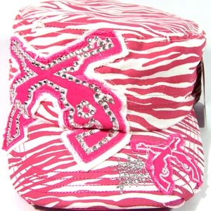 Pink Zebra Rhinestone Pistol Hat Cap